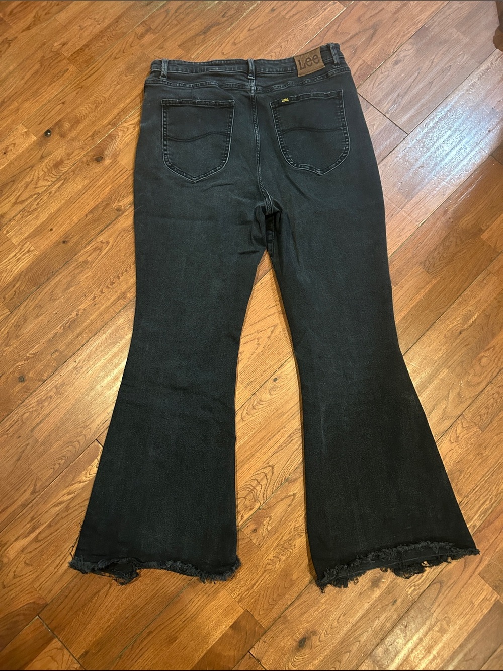 Lee Vintage Modern Flare Jeans Black Distressed High waist Jeans Short - Picture 10 of 12